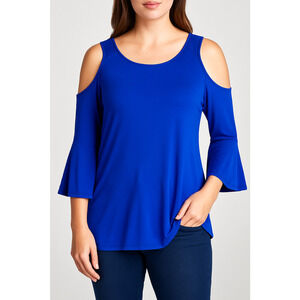 2XL Royal Blue Cold Shoulder Top with Flounce Sleeves